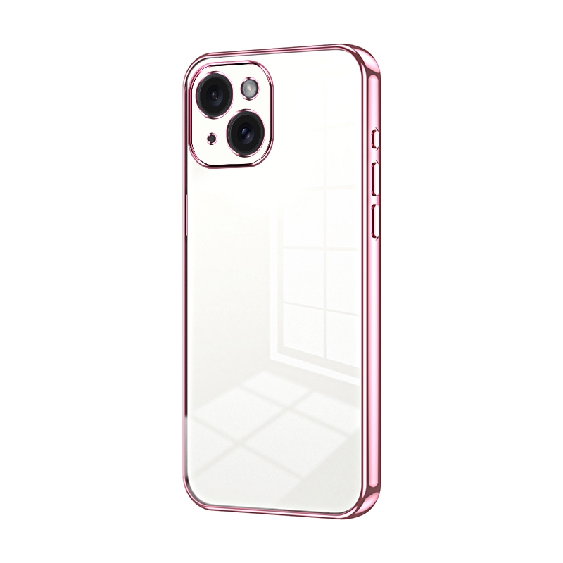 For iPhone 15 Transparent Plating Fine Hole Phone Case(Pink) - Shopkiz.com
