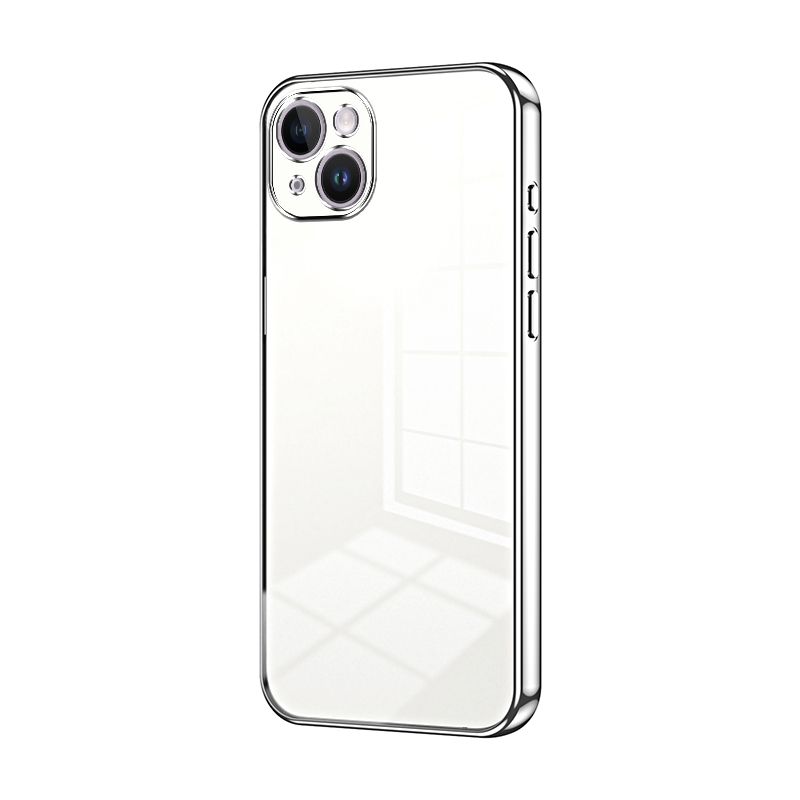 For iPhone 14 Plus Transparent Plating Fine Hole Phone Case(Silver) - Shopkiz.com