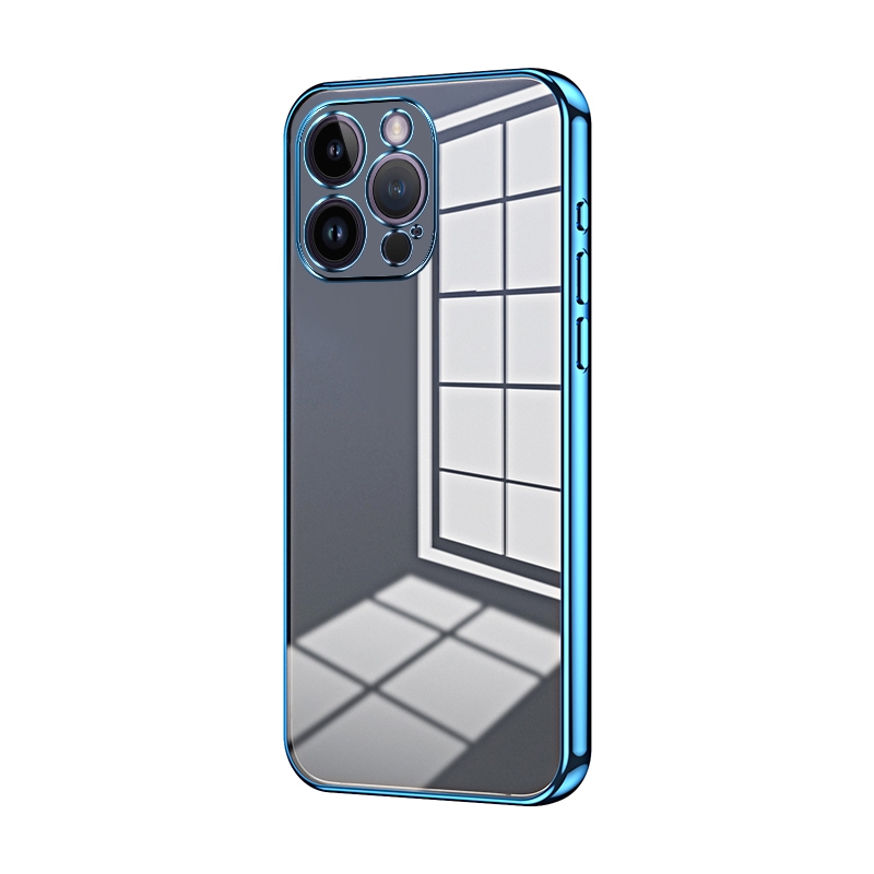 For iPhone 14 Pro Max Transparent Plating Fine Hole Phone Case(Blue) - Shopkiz.com