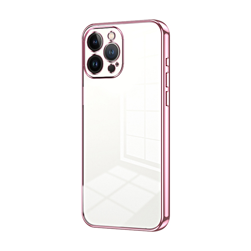 For iPhone 13 Pro Max Transparent Plating Fine Hole Phone Case(Pink) - Shopkiz.com