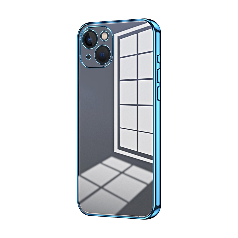 For iPhone 13 Transparent Plating Fine Hole Phone Case(Blue) - Shopkiz.com