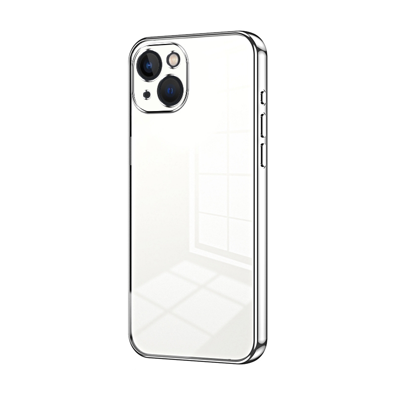 For iPhone 13 Transparent Plating Fine Hole Phone Case(Silver) - Shopkiz.com
