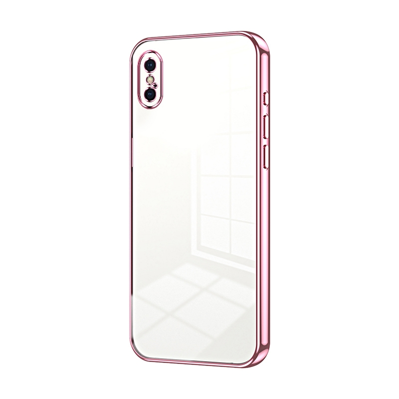 For iPhone X / XS Transparent Plating Fine Hole Phone Case(Pink) - Shopkiz.com
