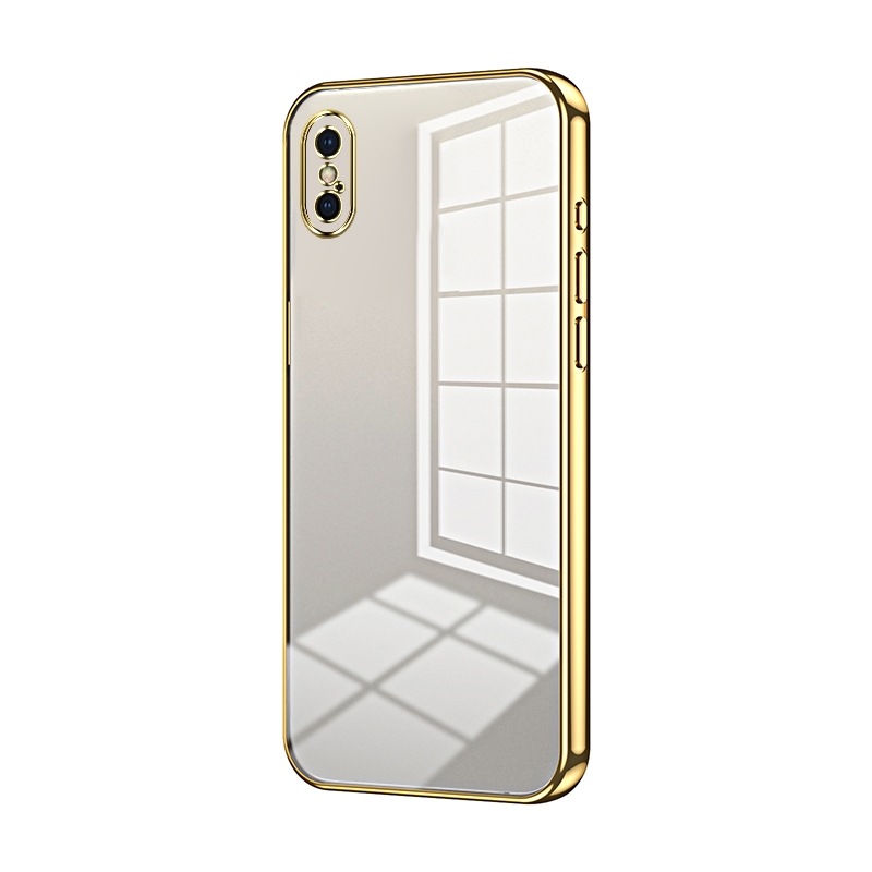 For iPhone X / XS Transparent Plating Fine Hole Phone Case(Gold) - Shopkiz.com
