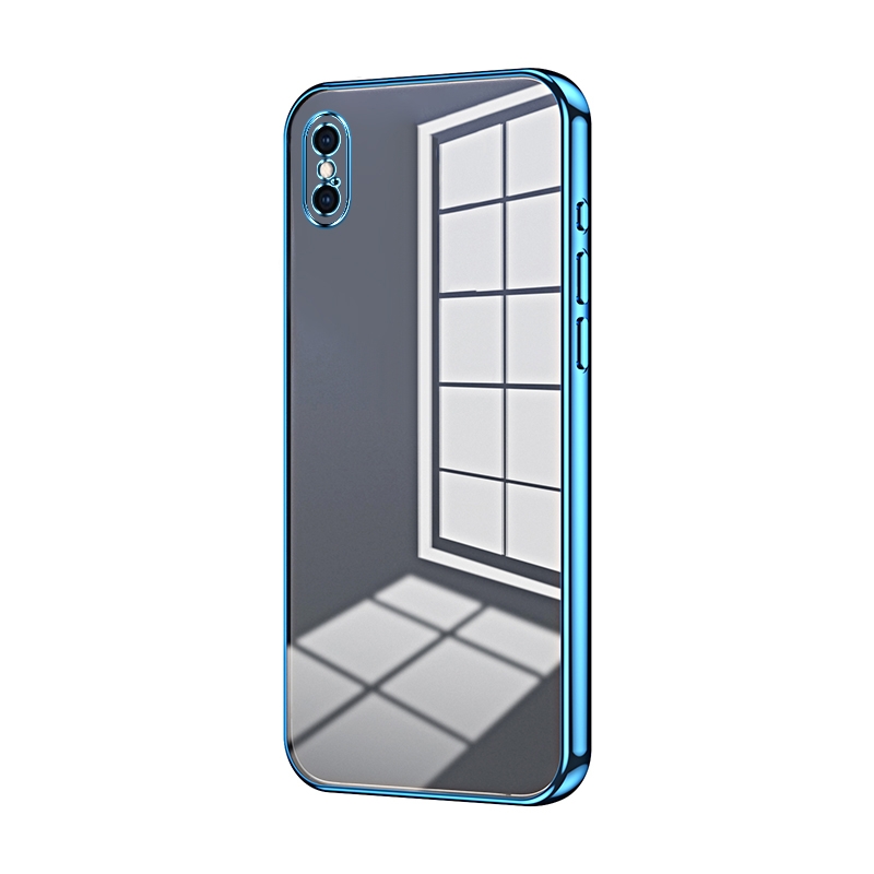 For iPhone XS Max Transparent Plating Fine Hole Phone Case(Blue) - Shopkiz.com