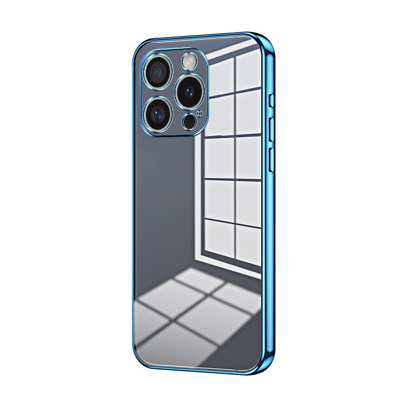 For iPhone 16 Pro Transparent Plating Fine Hole Phone Case(Blue) - Shopkiz.com