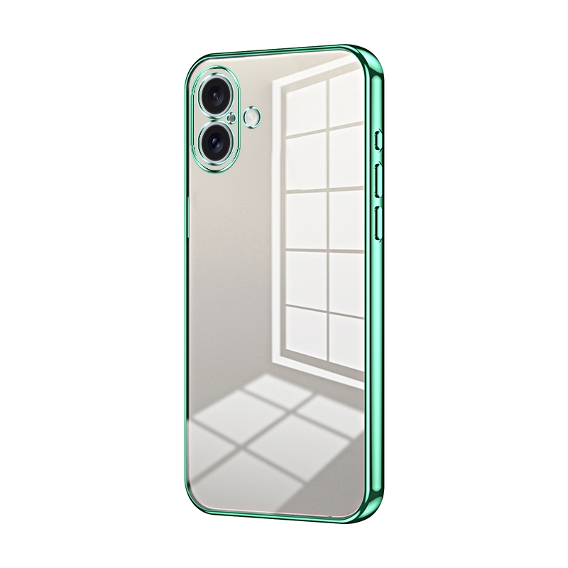 For iPhone 16 Plus Transparent Plating Fine Hole Phone Case(Green) - Shopkiz.com