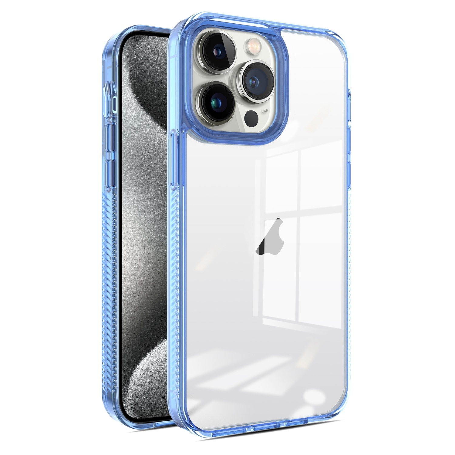 For iPhone 15 Pro 2.5mm Anti-slip Clear Acrylic Hybrid TPU Phone Case(Sky Blue) - Shopkiz.com