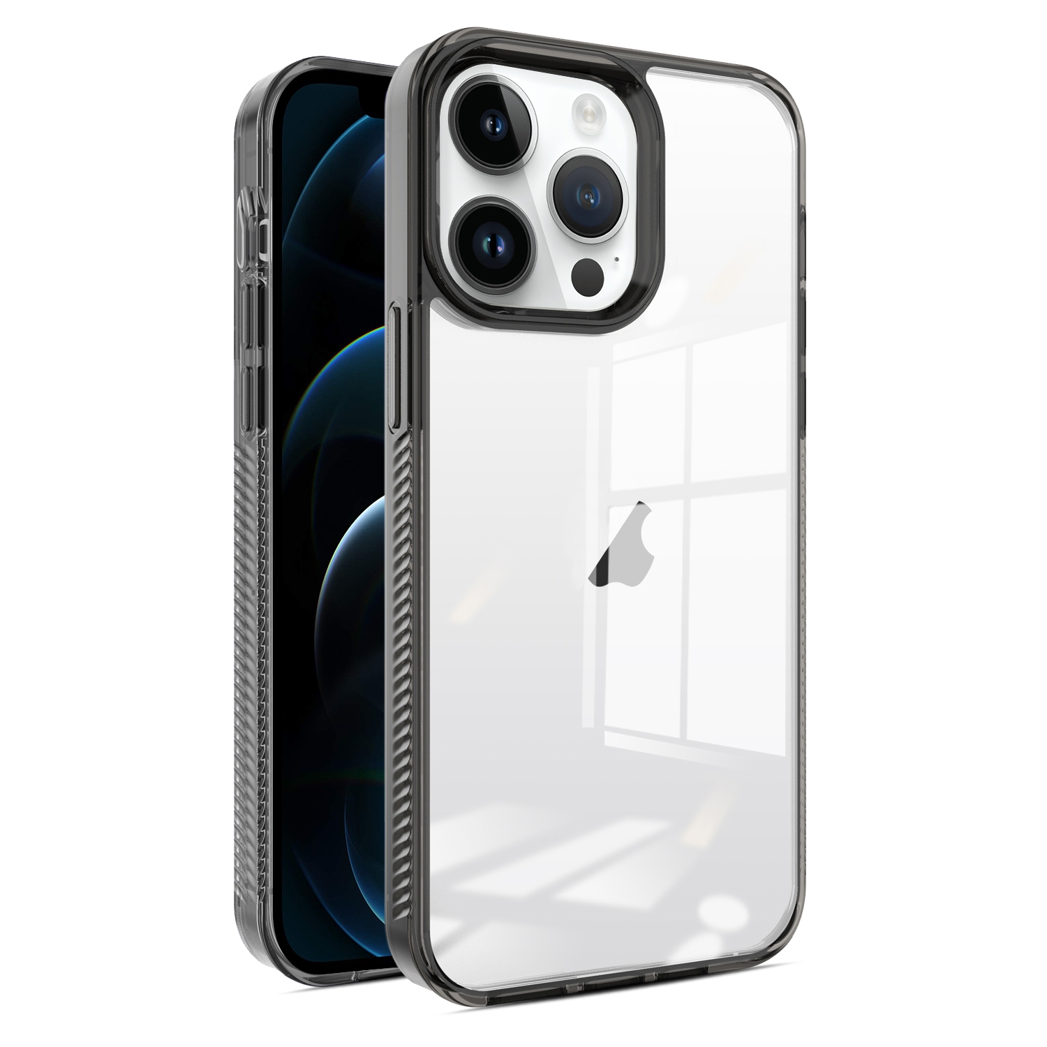 For iPhone 12 Pro Max 2.5mm Anti-slip Clear Acrylic Hybrid TPU Phone Case(Black) - Shopkiz.com