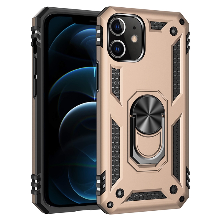 For iPhone 12 Pro Max Shockproof TPU + PC Protective Case with 360 Degree Rotating Holder(Gold) - Shopkiz.com