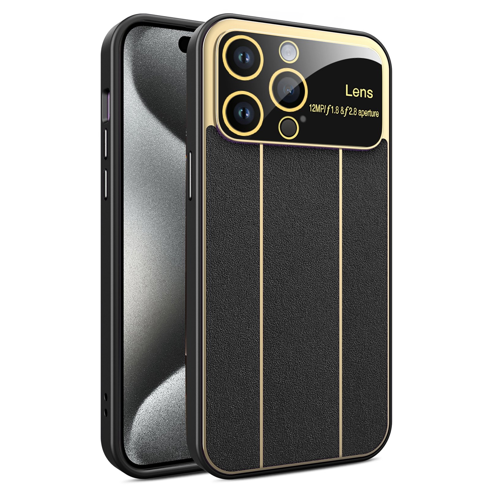 For iPhone 15 Pro Electroplating Litchi Grain Large Window Phone Case(Black) - Shopkiz.com