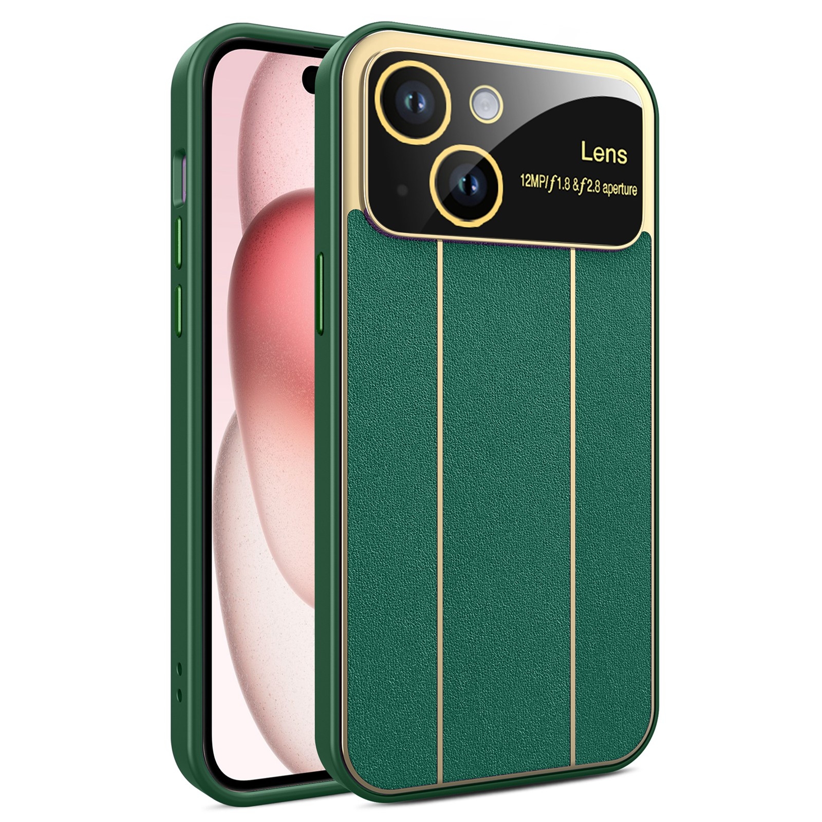 For iPhone 15 Electroplating Litchi Grain Large Window Phone Case(Green) - Shopkiz.com