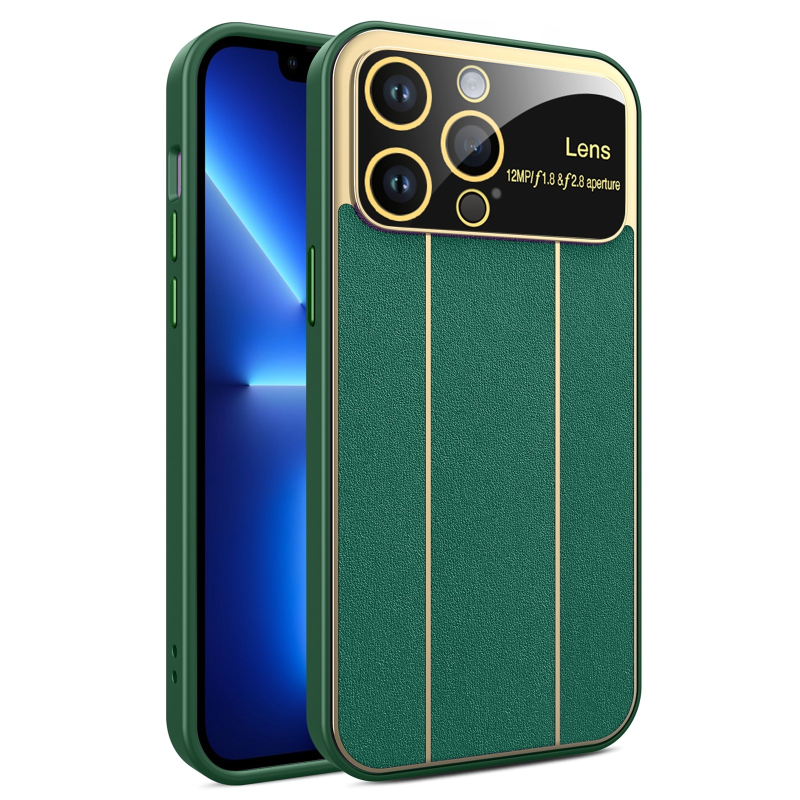 For iPhone 13 Pro Electroplating Litchi Grain Large Window Phone Case(Green) - Shopkiz.com