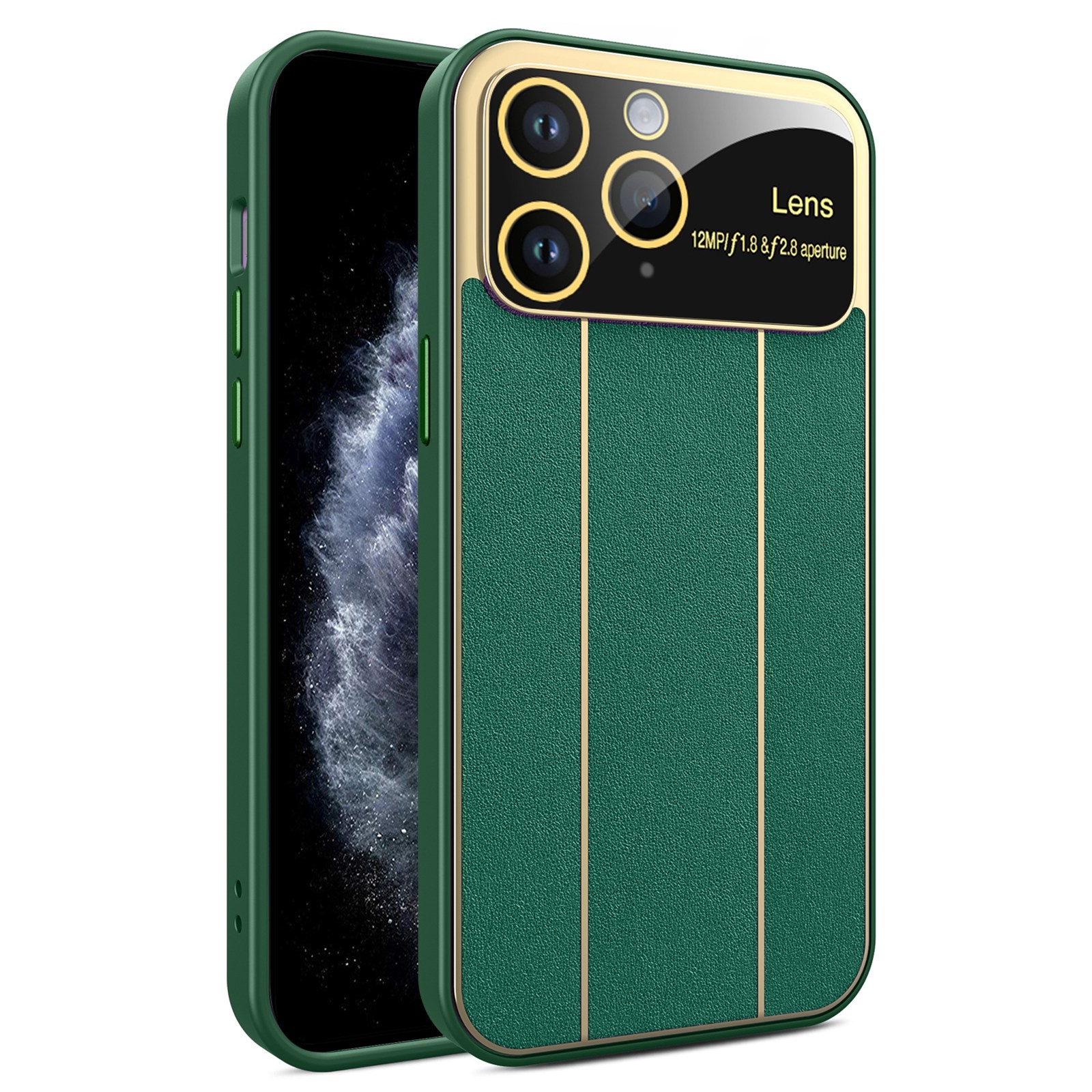 For iPhone 11 Pro Max Electroplating Litchi Grain Large Window Phone Case(Green) - Shopkiz.com