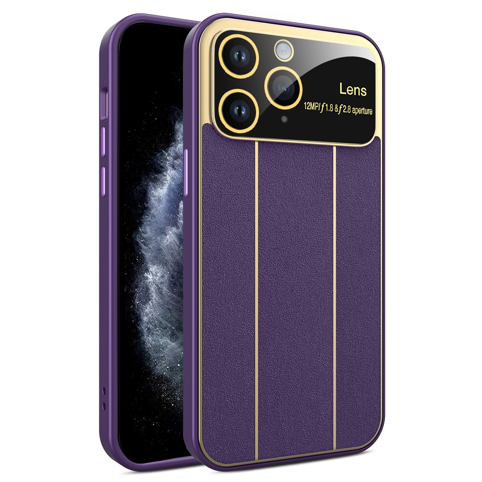 For iPhone 11 Pro Electroplating Litchi Grain Large Window Phone Case(Purple) - Shopkiz.com