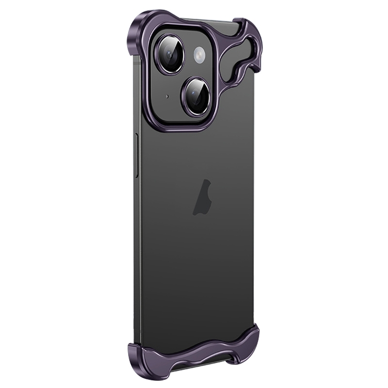 For iPhone 14 Plus Frameless Metal Corner Pad Phone Case with Lens Film(Purple) - Shopkiz.com