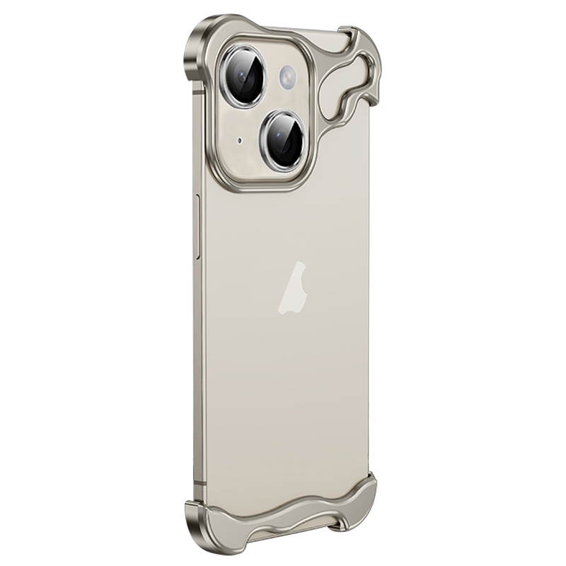 For iPhone 14 Plus Frameless Metal Corner Pad Phone Case with Lens Film(Grey) - Shopkiz.com