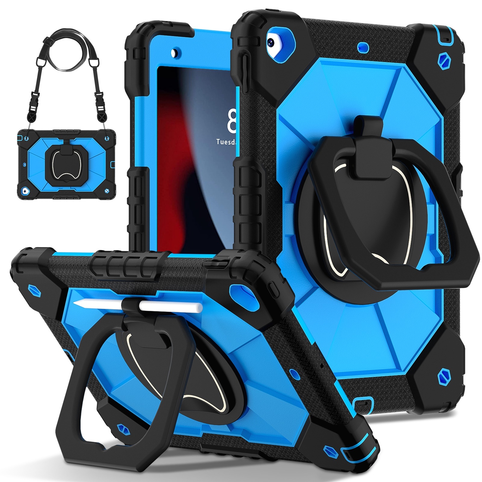 For iPad 10.2 2021 / 2020 / 2019 Contrast Color Robot Silicone Hybrid PC Tablet Case(Black Blue) - Shopkiz.com