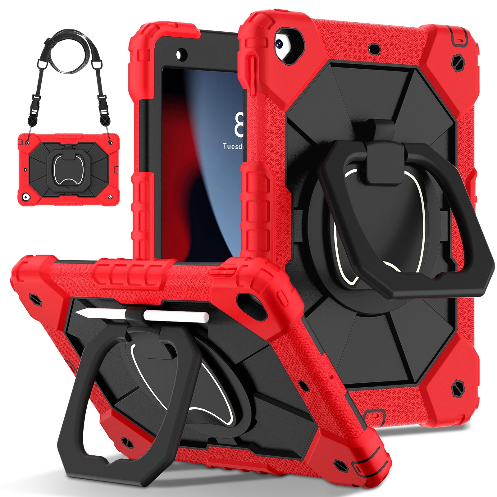 For iPad 10.2 2021 / 2020 / 2019 Contrast Color Robot Silicone Hybrid PC Tablet Case(Red Black) - Shopkiz.com