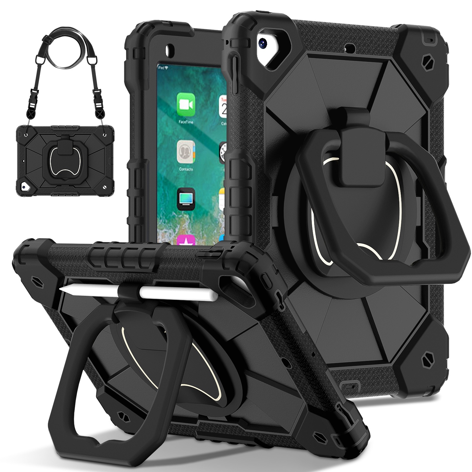 For iPad Air / Air 2 / 9.7 2018/2017 Contrast Color Robot Silicone Hybrid PC Tablet Case(Black) - Shopkiz.com