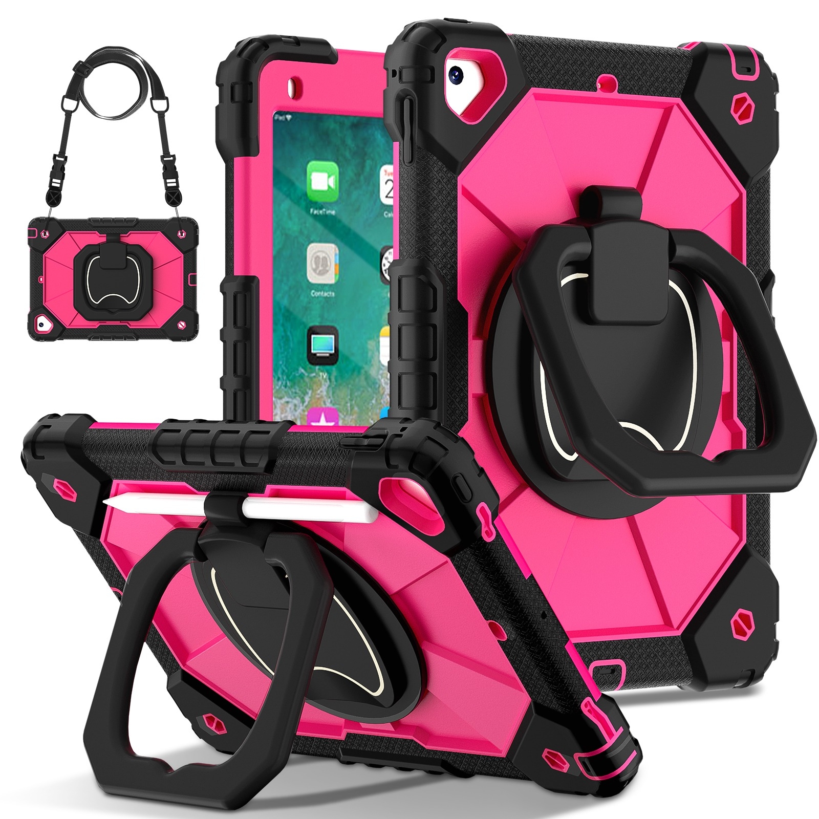 For iPad Air / Air 2 / 9.7 2018/2017 Contrast Color Robot Silicone Hybrid PC Tablet Case(Black Rose Red) - Shopkiz.com