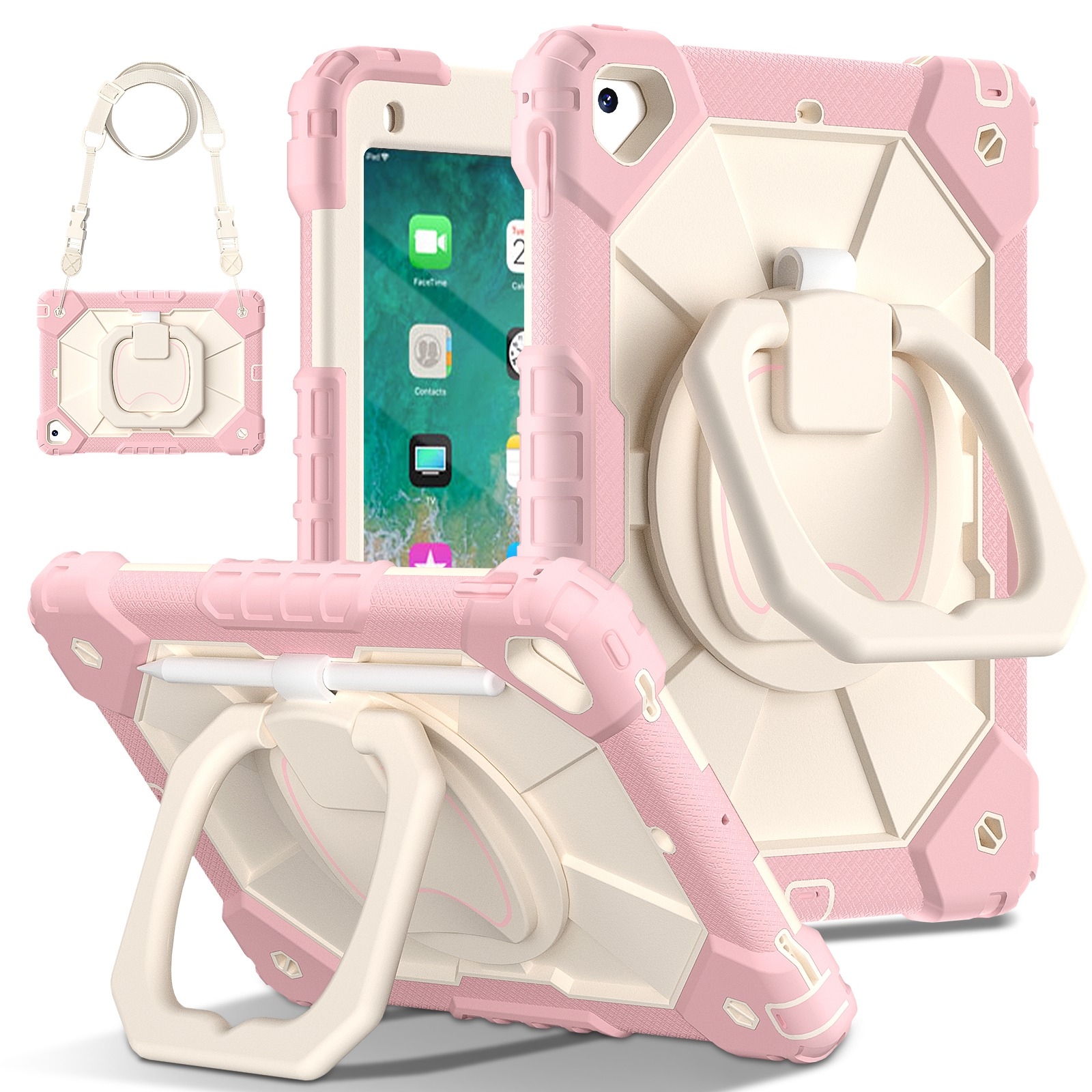 For iPad Air / Air 2 / 9.7 2018/2017 Contrast Color Robot Silicone Hybrid PC Tablet Case(Rose Gold Beige) - Shopkiz.com