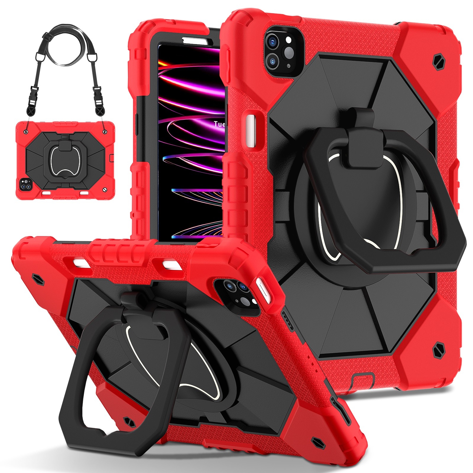 For iPad Pro 11 2022 / Air 10.9 2022 Contrast Color Robot Silicone Hybrid PC Tablet Case(Red Black) - Shopkiz.com