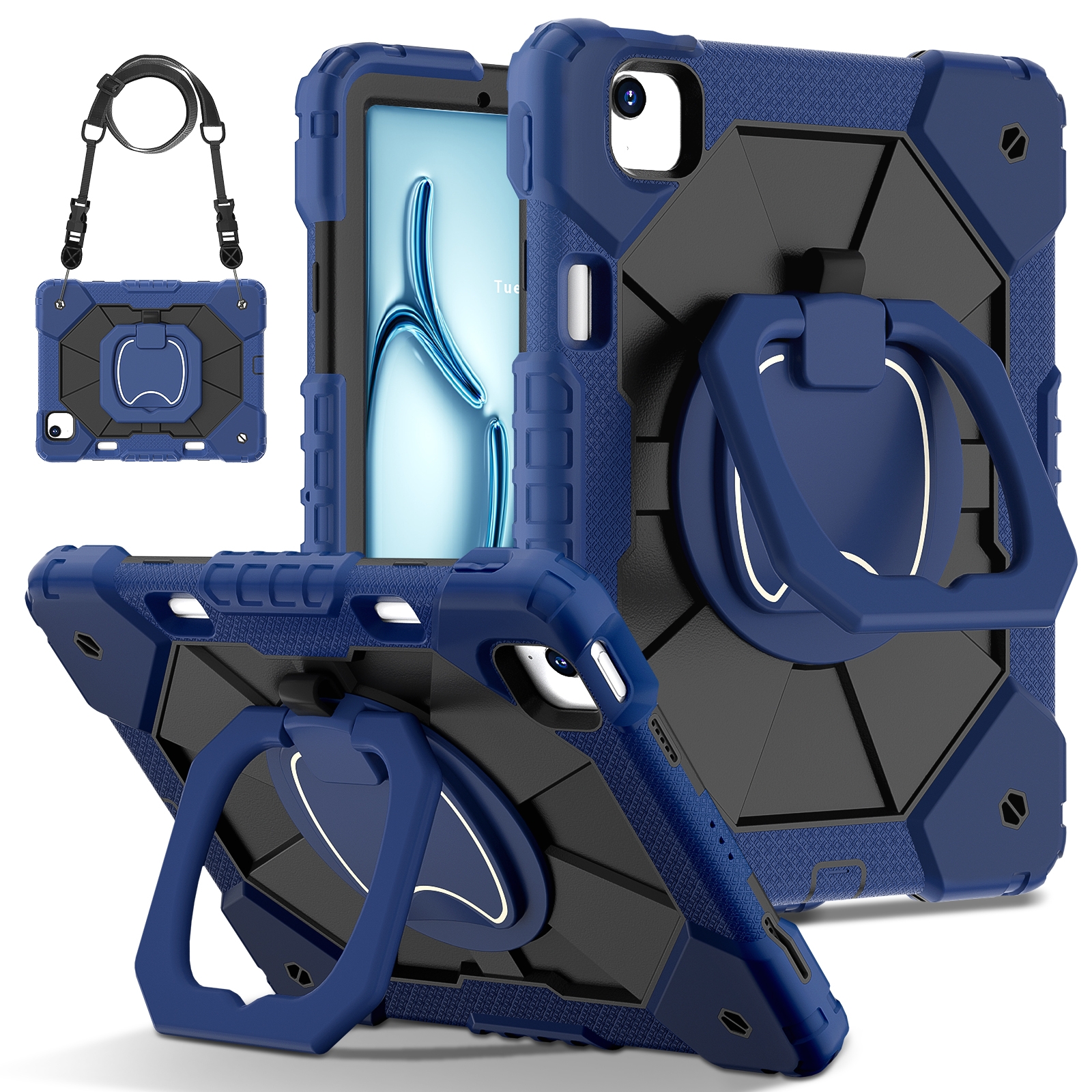 For iPad Air 11 2026 / 2025 / 2024 Contrast Color Robot Silicone Hybrid PC Tablet Case(Navy Black) - Shopkiz.com
