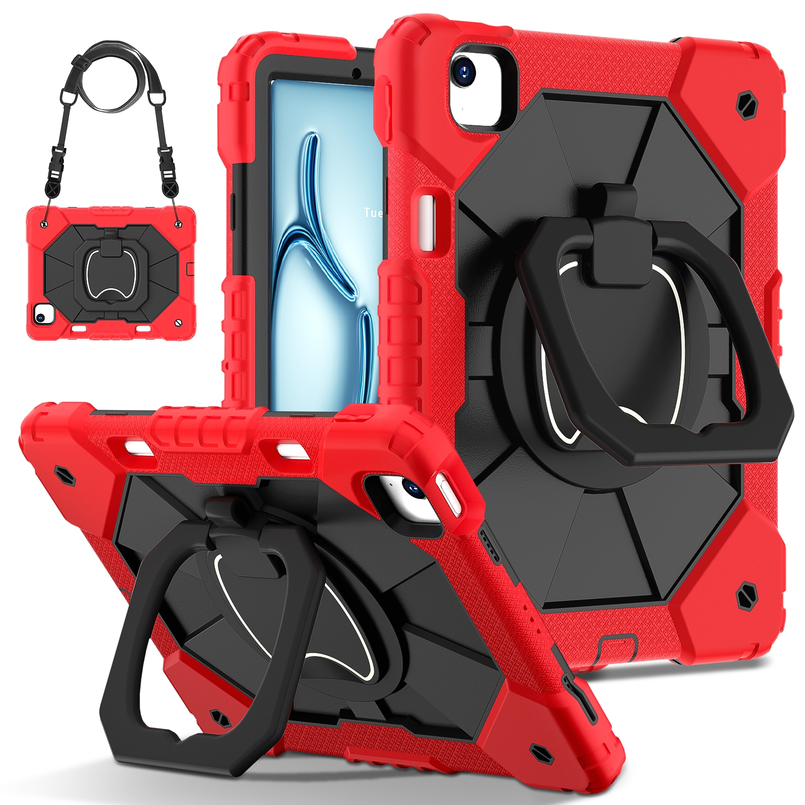 For iPad Air 11 2026 / 2025 / 2024 Contrast Color Robot Silicone Hybrid PC Tablet Case(Red Black) - Shopkiz.com