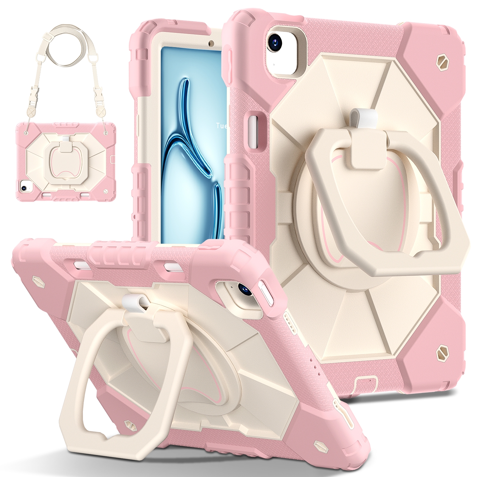 For iPad Air 11 2026 / 2025 / 2024 Contrast Color Robot Silicone Hybrid PC Tablet Case(Rose Gold Beige) - Shopkiz.com