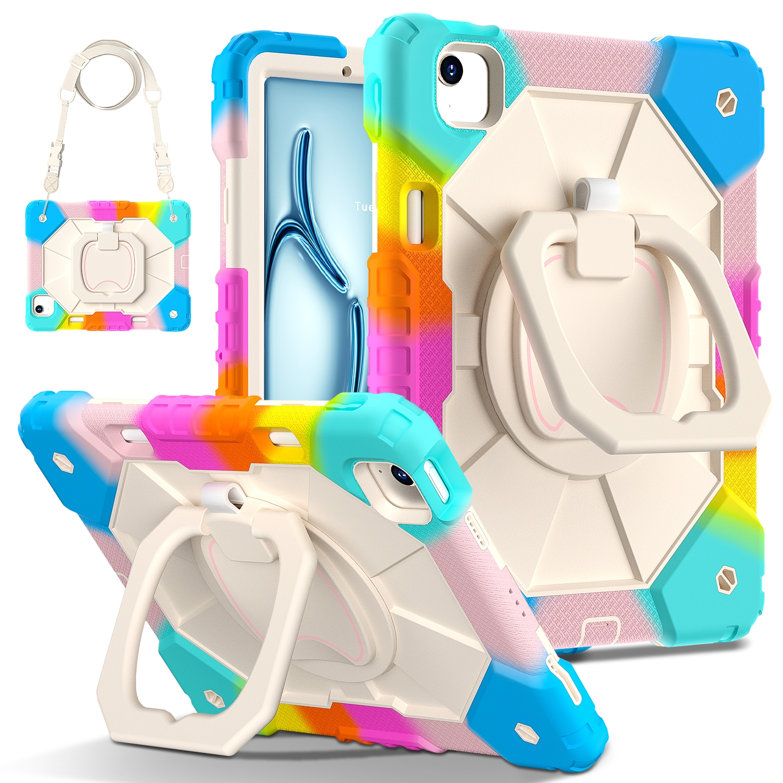 For iPad Air 11 2026 / 2025 / 2024 Contrast Color Robot Silicone Hybrid PC Tablet Case(Colorful Blue) - Shopkiz.com