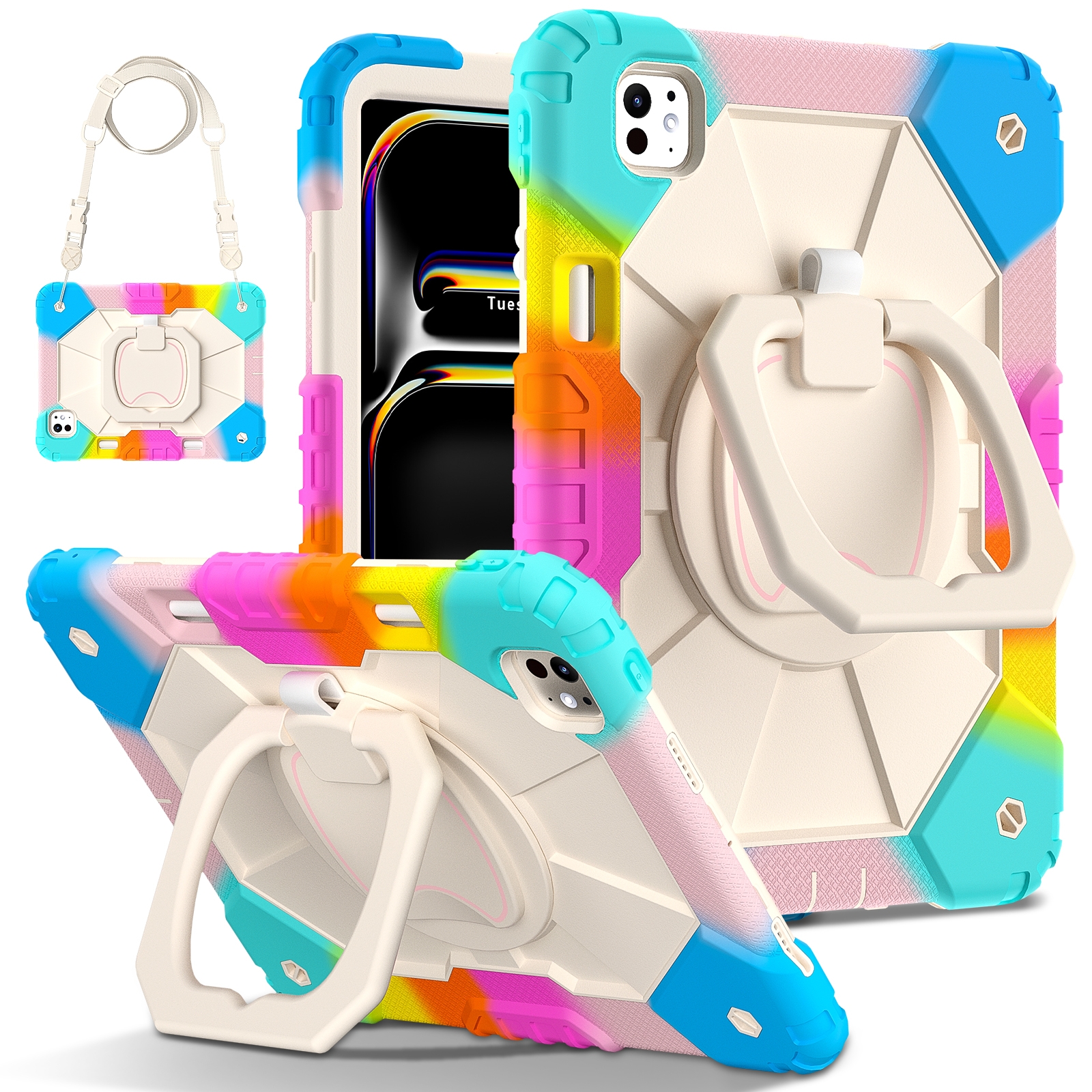 For iPad Pro 11 2025 / 2024 Contrast Color Robot Silicone Hybrid PC Tablet Case(Colorful Blue) - Shopkiz.com