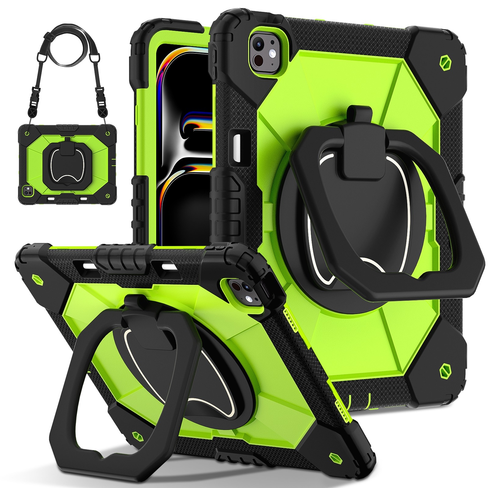 For iPad Pro 13 2025 / 2024 Contrast Color Robot Silicone Hybrid PC Tablet Case(Black Yellow Green) - Shopkiz.com