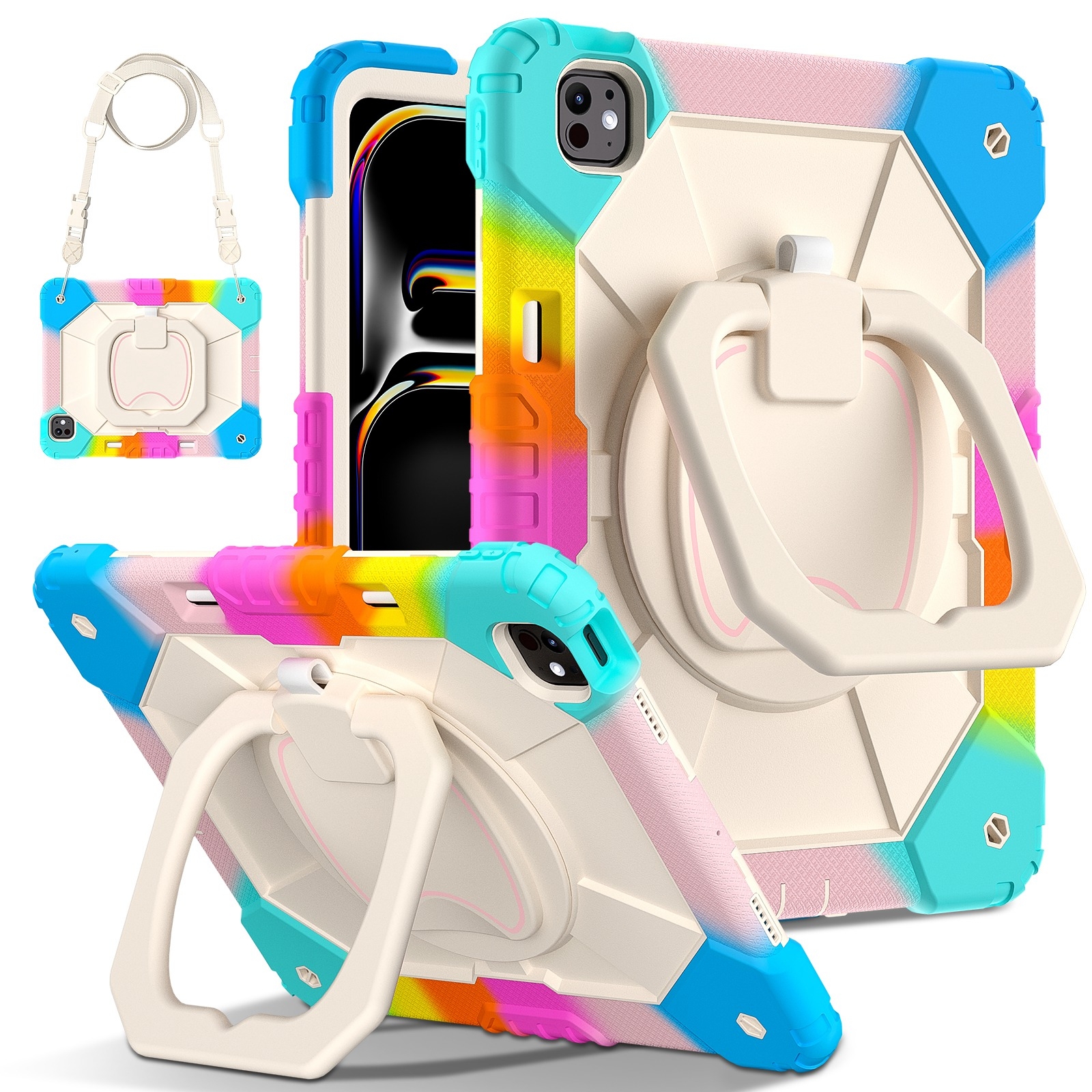 For iPad Pro 13 2025 / 2024 Contrast Color Robot Silicone Hybrid PC Tablet Case(Colorful Blue) - Shopkiz.com