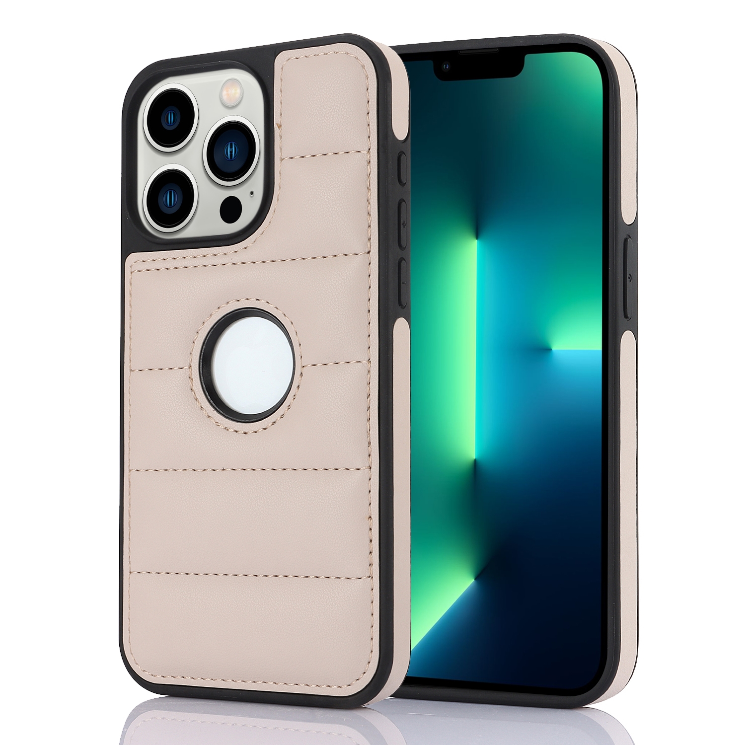 For iPhone 13 Pro Piano Key Hollow Cutout PU Phone Case(Apricot) - Shopkiz.com
