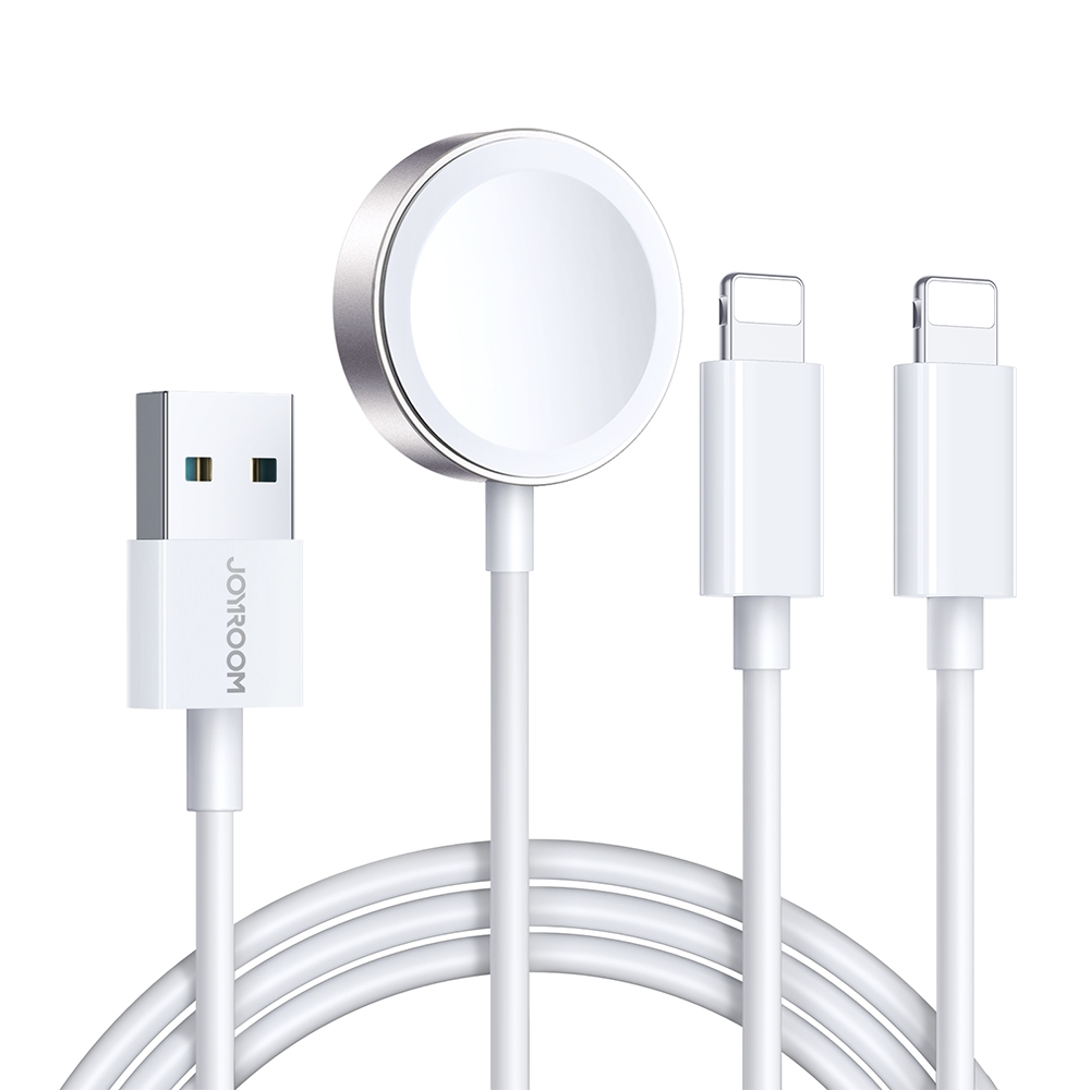 JOYROOM S-IW007 3 in 1 USB to Dual 8 Pin + Magnetic Watch Wireless Charging Data Cable, Length: 1.2m(White) - Shopkiz.com