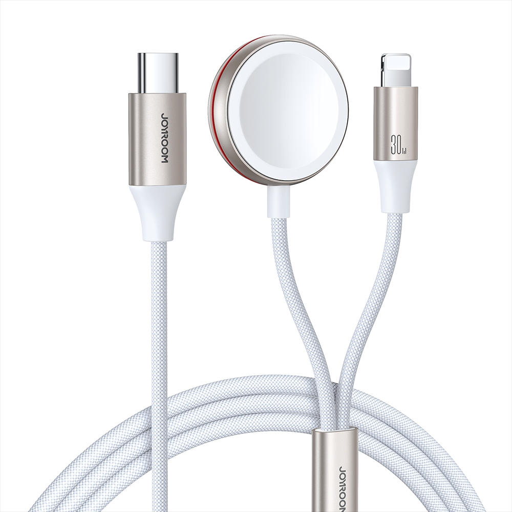 JOYROOM S-IW012 2 in 1 USB to 8 Pin + Magnetic Watch Wireless Charging Data Cable, Cable Length: 1.5m(White) - Shopkiz.com