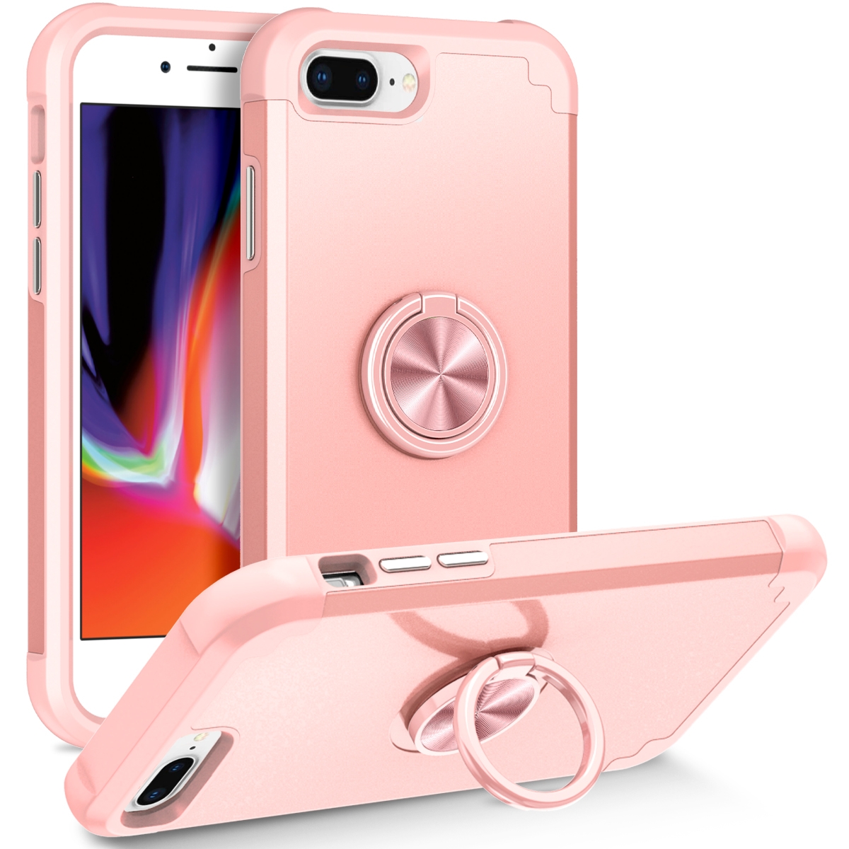 For iPhone 8 Plus / 7 Plus L2 Rotating Ring Holder Magnetic Phone Case(Rose Gold) - Shopkiz.com