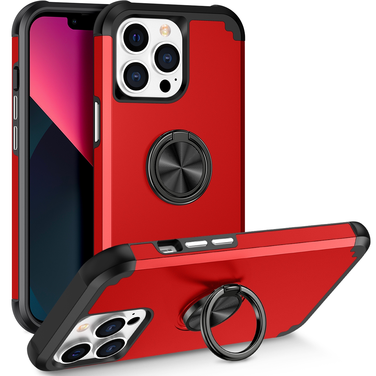 For iPhone 13 Pro L2 Rotating Ring Holder Magnetic Phone Case(Red) - Shopkiz.com