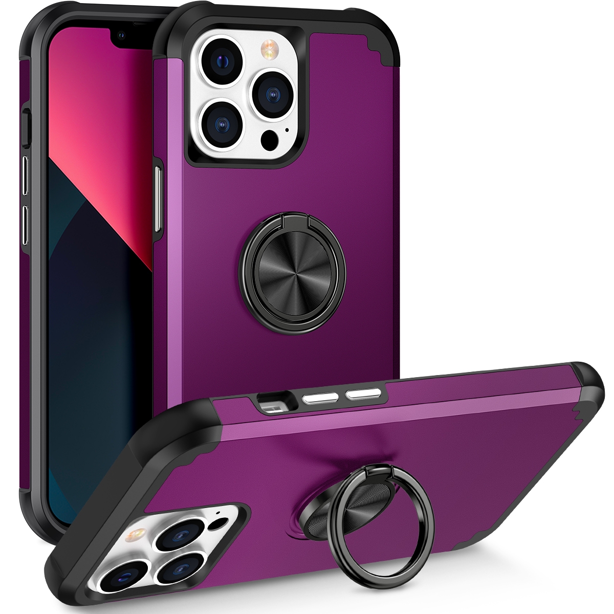 For iPhone 13 Pro Max L2 Rotating Ring Holder Magnetic Phone Case(Dark Purple) - Shopkiz.com