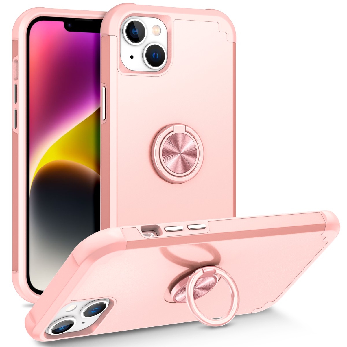 For iPhone 14 L2 Rotating Ring Holder Magnetic Phone Case(Rose Gold) - Shopkiz.com