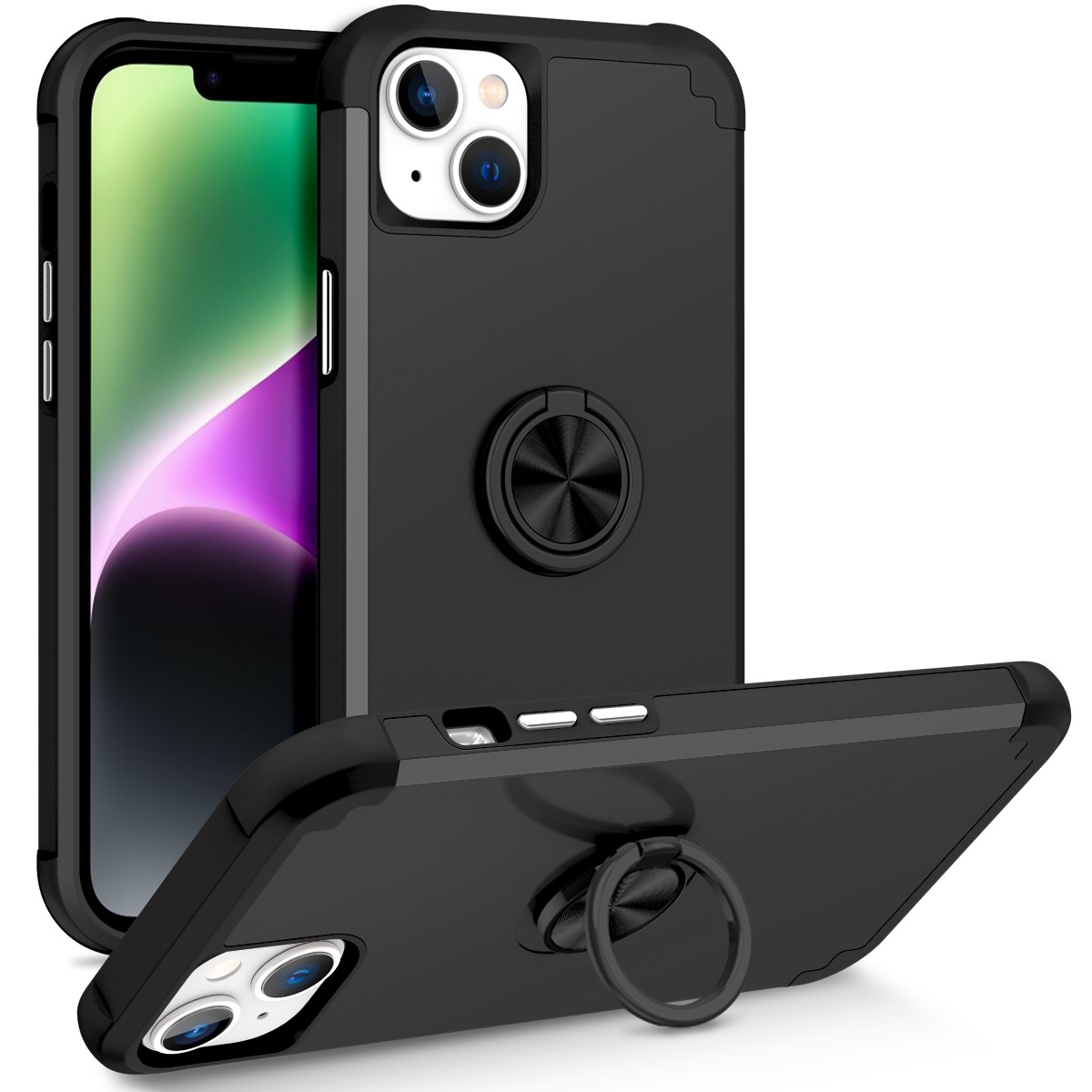 For iPhone 14 Plus L2 Rotating Ring Holder Magnetic Phone Case(Black) - Shopkiz.com