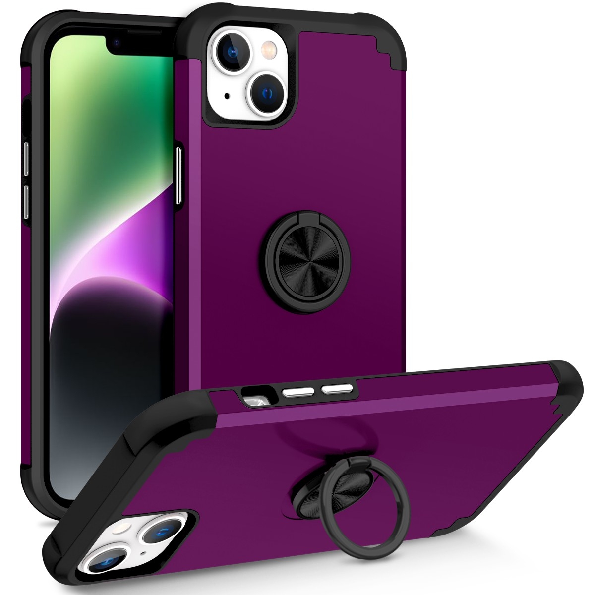 For iPhone 14 Plus L2 Rotating Ring Holder Magnetic Phone Case(Dark Purple) - Shopkiz.com