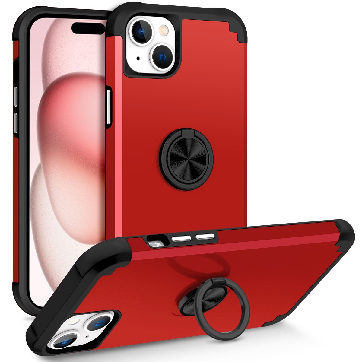 For iPhone 15 L2 Rotating Ring Holder Magnetic Phone Case(Red) - Shopkiz.com