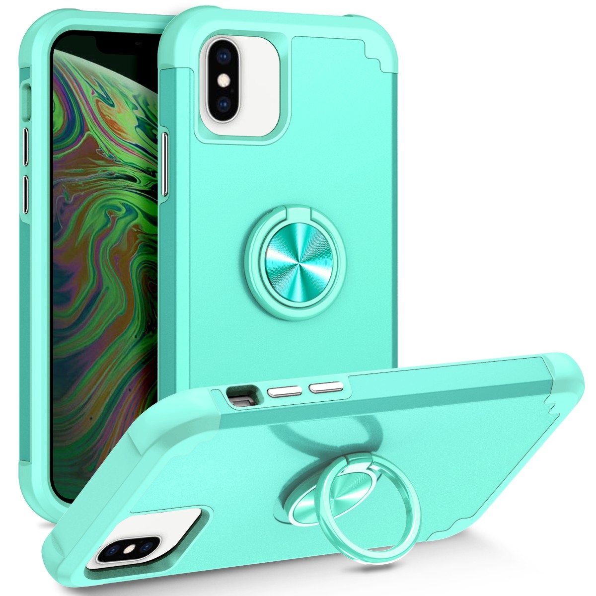 For iPhone X / XS L2 Rotating Ring Holder Magnetic Phone Case(Mint Green) - Shopkiz.com
