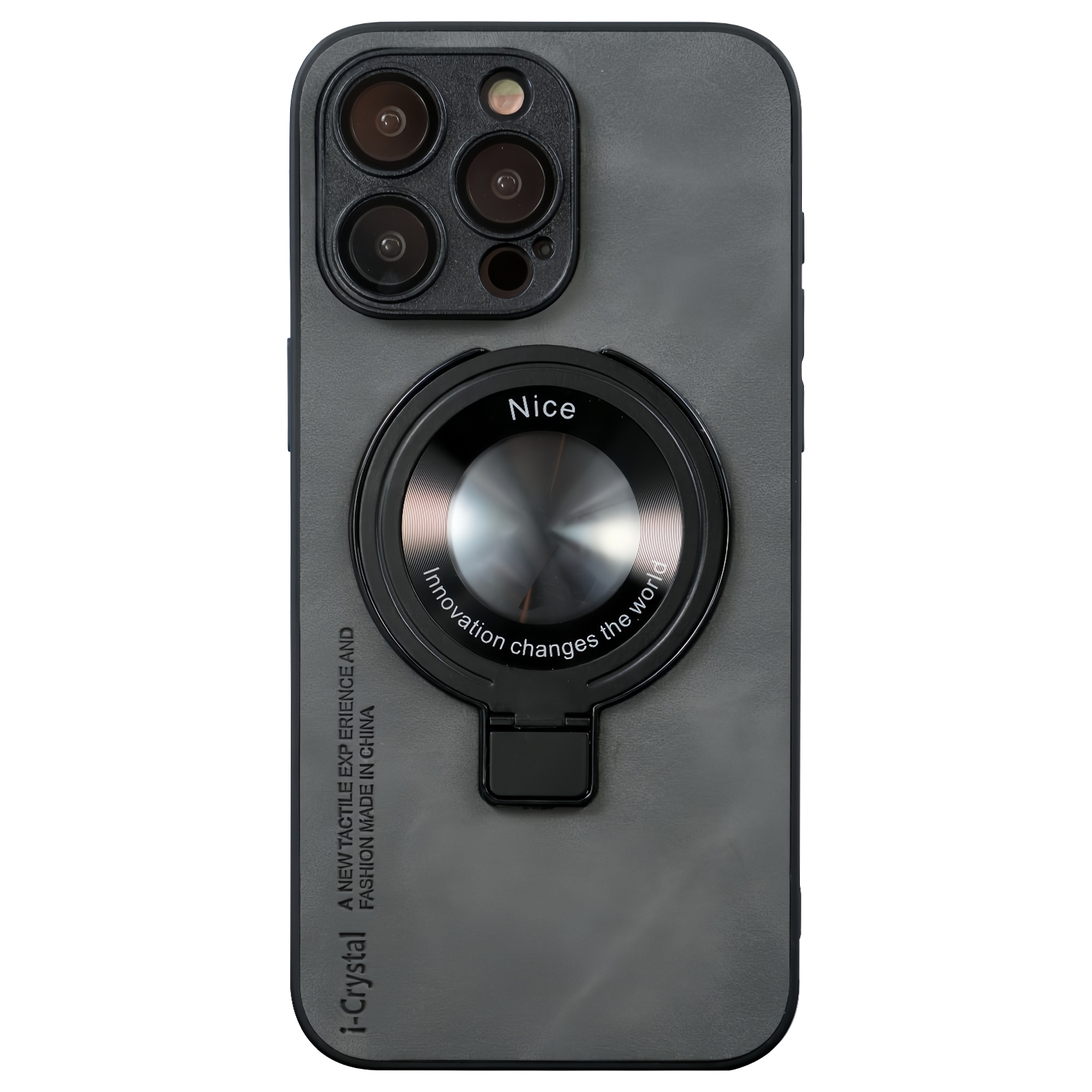 For iPhone 12 Pro Max i.Crystal Lambskin Fulcrum Support Phone Case(Dark Grey) - Shopkiz.com