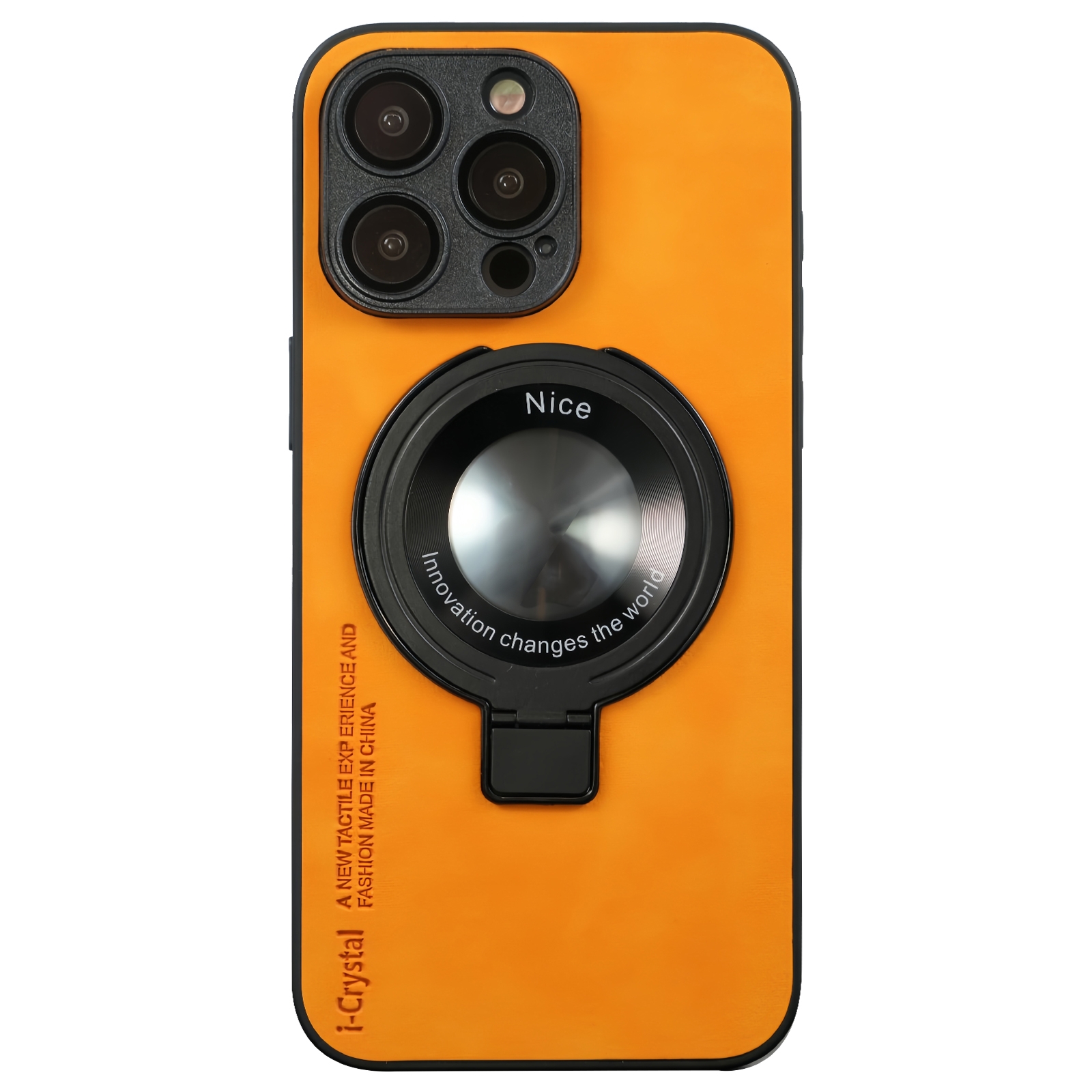 For iPhone 12 Pro Max i.Crystal Lambskin Fulcrum Support Phone Case(Orange) - Shopkiz.com