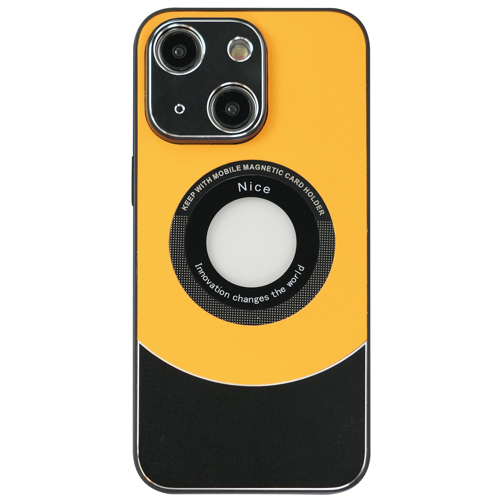 For iPhone 15 Contrast Color Logo Display Magnetic Phone Case(Yellow Black) - Shopkiz.com
