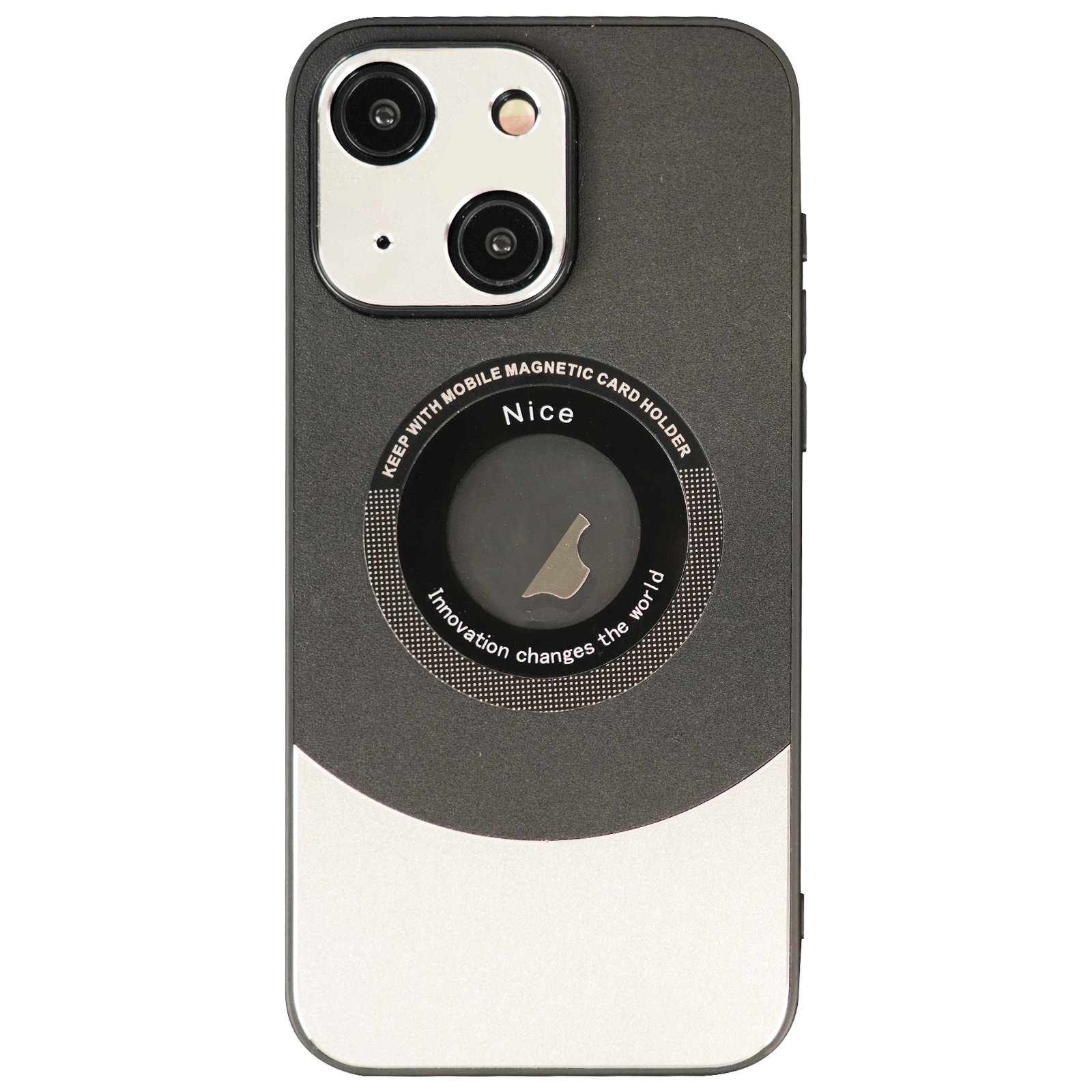 For iPhone 14 Plus Contrast Color Logo Display Magnetic Phone Case(Black Silver) - Shopkiz.com
