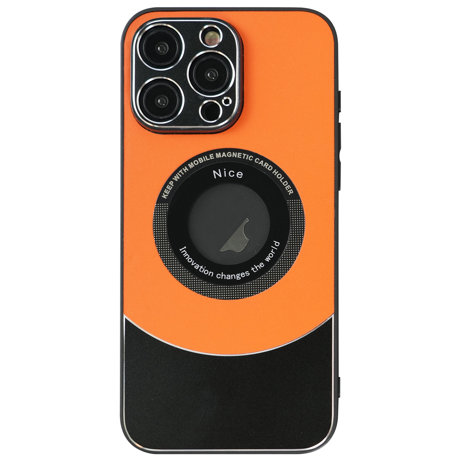 For iPhone 13 Pro Max Contrast Color Logo Display Magnetic Phone Case(Orange Black) - Shopkiz.com